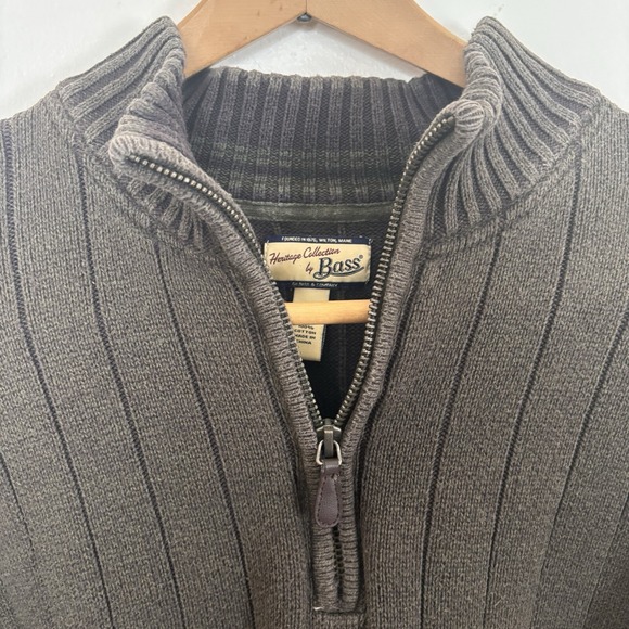 G H Bass Co Sweater Men's XL Long Sleeve 1/4 Zip Green Pullover Ribbed - Picture 4 of 10